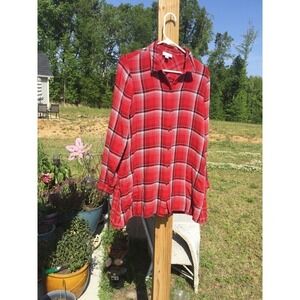 J. Jill small 6 8 red plaid tunic button up shirt western cowgirl top oversized